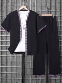 少年風格短袖上衣和褲子套裝 - 黑色 - 查看 3