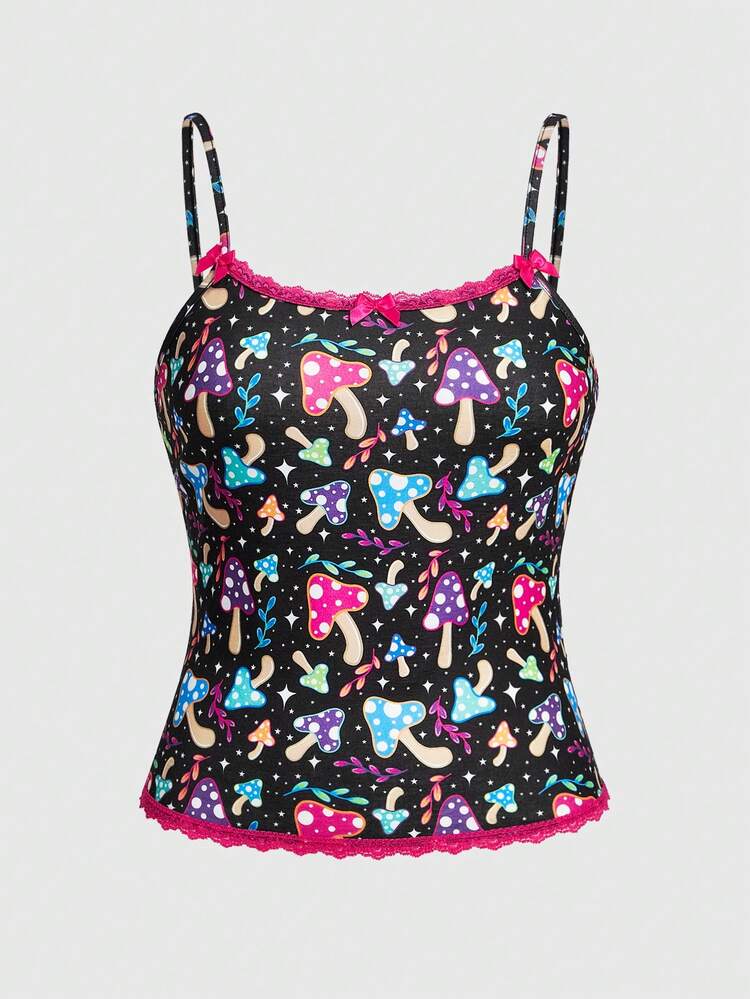 Ladies' Patchwork Lace Mushroom Pattern Camisole Tank Top