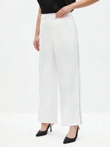BizChic Pantalones De Talla Grande De Color Sólido Para Mujer Con Bolsillos De Corte Recto - Blanco - Ver 7