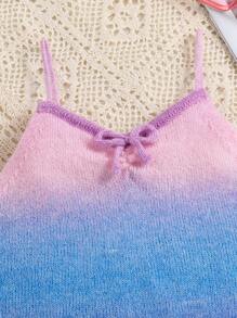 Teen Girl's Fashionable Ombre Color Knitted Cami Top And Skirt 2pcs Knitted Outfit - Multicolor - View 4