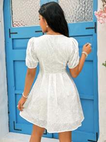 Soleia Vestido Acampanado Con Mangas Abullonadas - Blanco - Ver 2