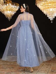 Modelyn Vestido De Estilo Capa Brillante Para Mujer - Azul - Ver 2