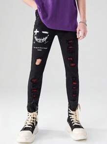 Teen Boys' Black Distressed Jeans - Black - View 4