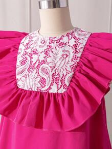 SHEIN Tween Girls' Loose Fit Casual Woven Solid Color Dress With Ruffle Hem