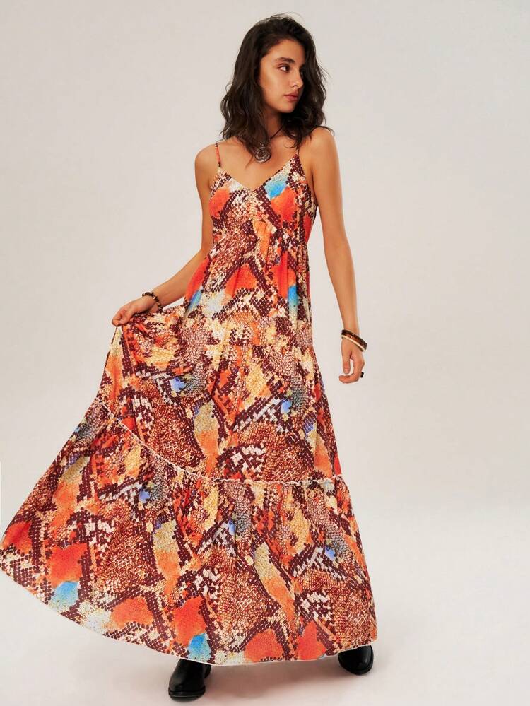 Vacation Style Snake Print Cami Dress