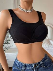 Women's Solid Color Twist Knot Bralette - Black - View 1