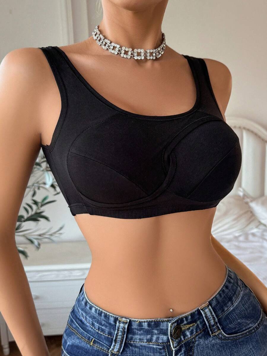 Women's Solid Color Twist Knot Bralette - Black - View 1