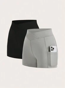 SHEIN EZwear Women's Knitted Cross Elastic High Waistband Short Leggings Booty Shorts - Multicolor - View 12