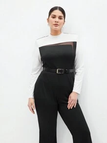 BizChic Plus Size Women's Colorblock Jumpsuit - Black and White - View 8