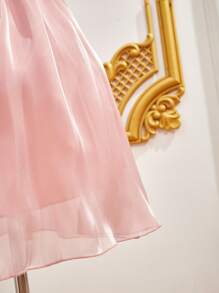 Tween Girls' Elegant & Cute 3d Rose Flower Puff Sleeve Dress (Size: L) - Pink - View 2