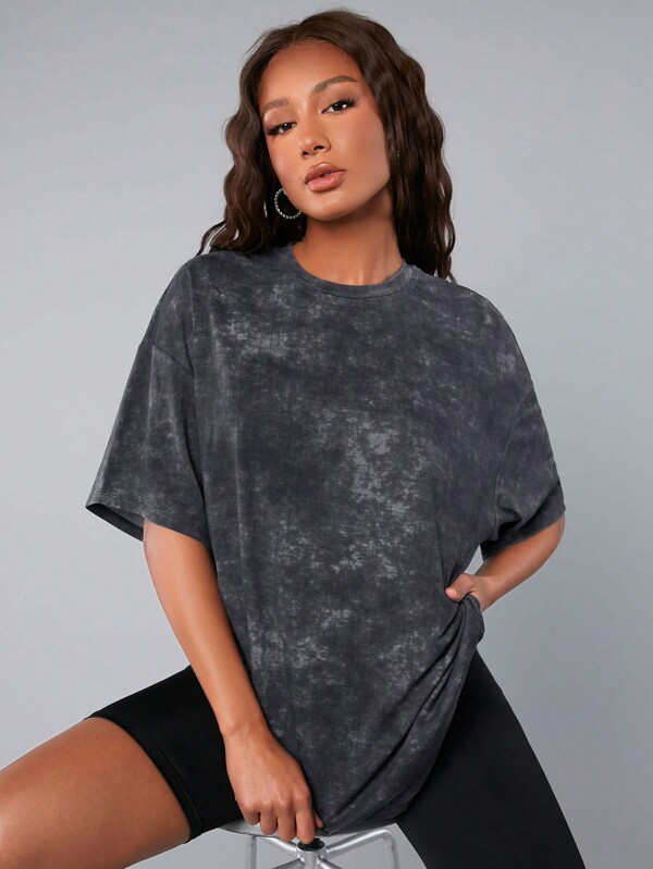Anewsta Sand gewaschenes und batikfärbiges überschnittenes Frauen Shirt, grafische Oberteile für Frauen