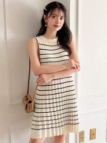 FRIFUL Của phụ nữ Sọc Không tay Đầm Áo len - Màu be - Xem 1