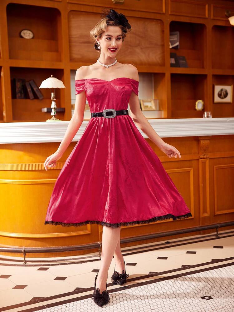 Women's Off Shoulder Jacquard Dress