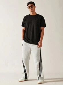 Manfinity VCAY Men's Color Block Drawstring Waist Jogger Pants With Patch Detail Workout Casual Straight Leg Sweatpants, For Husband, Boyfriend Gifts - Light Grey - View 4