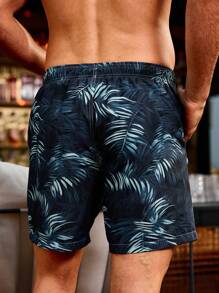 Manfinity Swimmode 2PCS Men's Tropical Plant Print Drawstring Waist Casual Beach Shorts Men Swim Trunks Men Swim Trunks - Multicolor - View 2