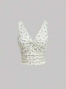SHEIN MOD 女士花卉印花扭結背心上衣