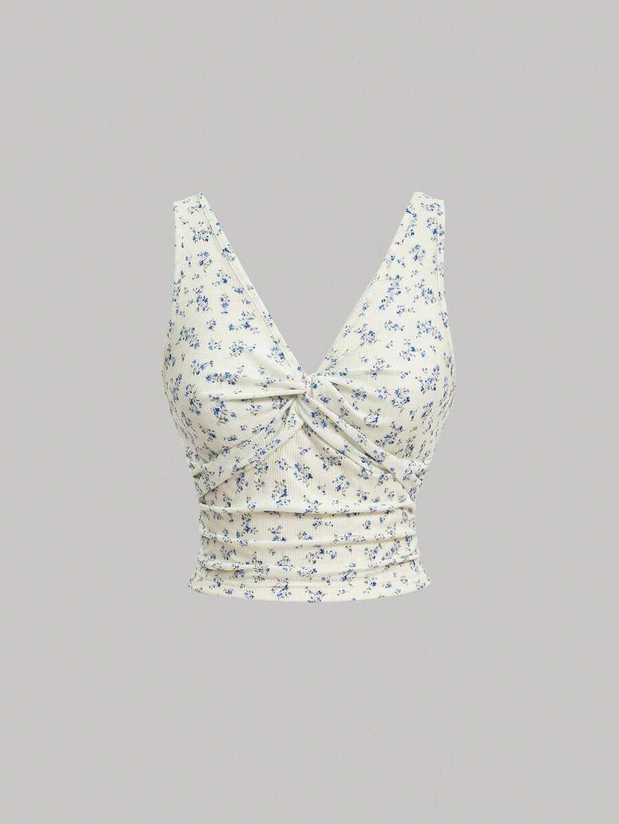 SHEIN MOD 女士花卉印花扭結背心上衣