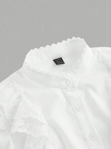 SHEIN MOD Quý cô Trắng Áo sơ mi Với Thêu , Ren Và - trắng - Xem 4