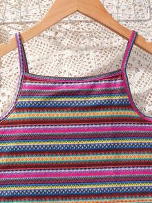 SHEIN Tween Girl Summer Striped Camisole Top And Tight Flared Pants Set - Multicolor - View 3