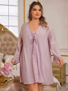 Plus Size Women's Butterfly Embroidery Design Cami Nightgown And Robe Set