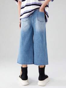 Thiếu niên con trai Phong cách đường phố Lỏng lẻo phù hợp Quần skinny Denim Quần jean - Rửa trung bình - Xem 2