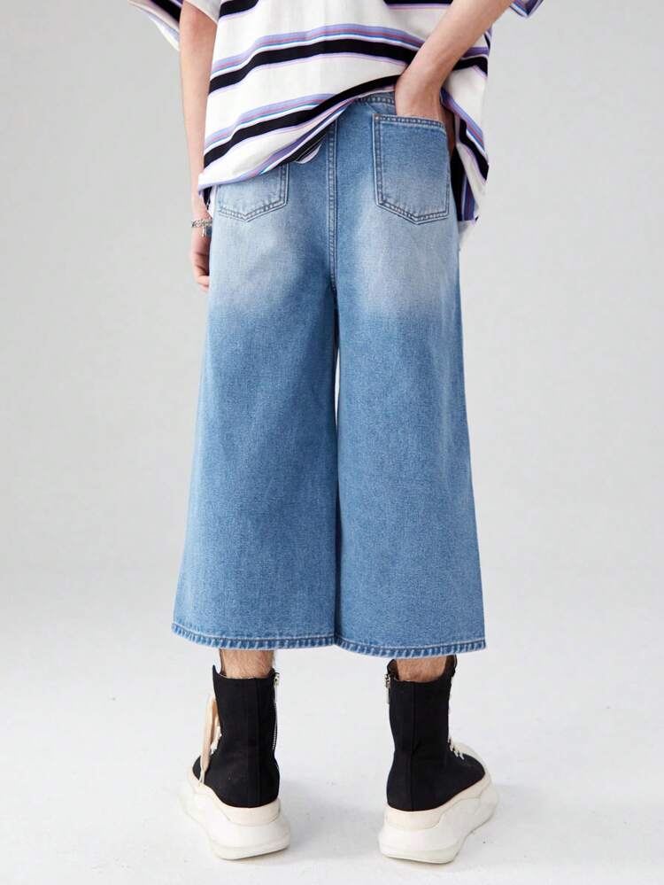 Teen Boy Street Style Loose Fit Elastic-Free Cropped Denim Jeans