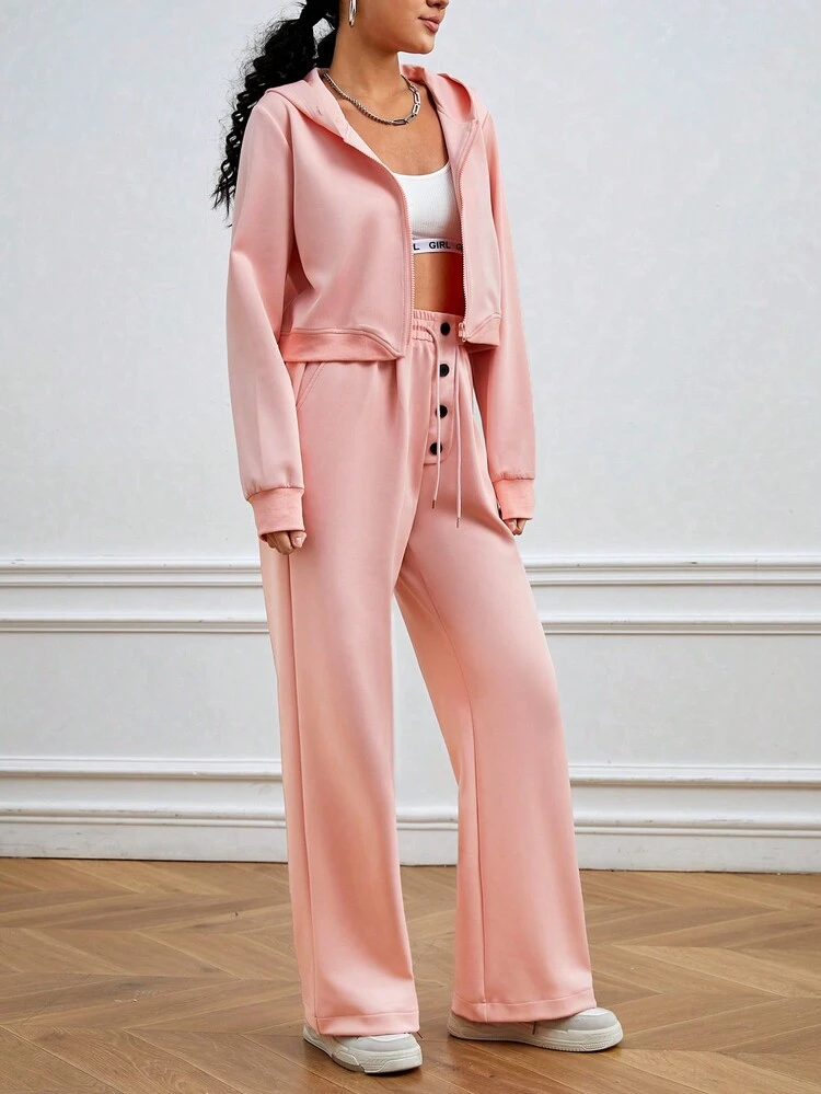 Women's Zip Up Hoodie And Slant Pocket Sweatpants Sports Tracksuit