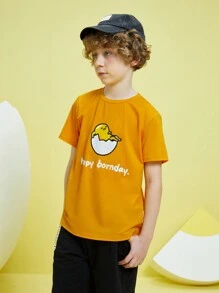 Gudetama X SHEIN Tween Boy Cartoon Graphic Tee And Shorts Set - White - View 6