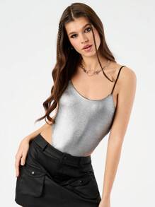 Forever 21 Women's Metallic Texture Fabric Spaghetti Strap Bodysuit - Black - View 1
