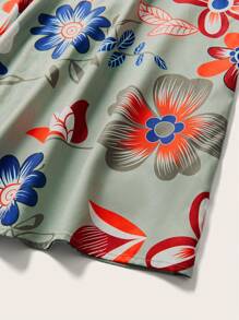 SHEIN LUNE Kích thước lớn Ren Yoke In hoa Váy không tay - màu xanh lá - Xem 5