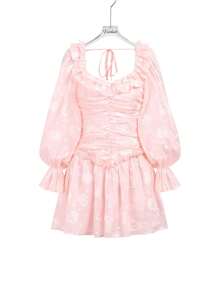 Enchnt Women's Patchwork Ruffle Hem Pleated Dress - Pink - View 7