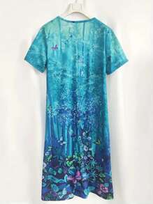 SHEIN LUNE 植物印花前開叉大碼連衣裙 - 彩色 - 查看 2