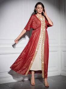 Divindia Burgundy Red Kurta With Embossed Gold Dot Print And Woven Tape Embellishment