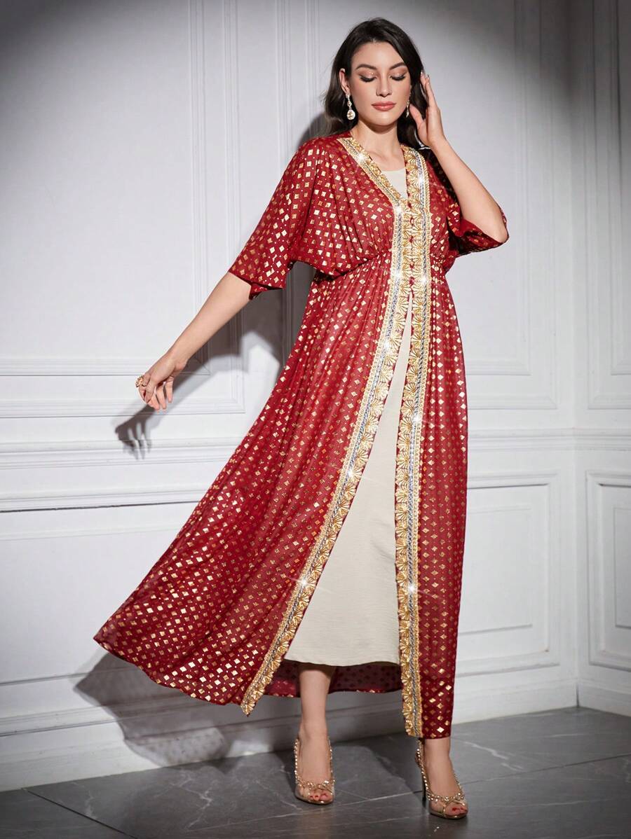 Divindia Burgundy Red Kurta With Embossed Gold Dot Print And Woven Tape Embellishment