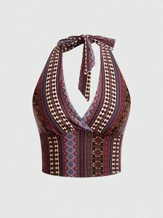 Hippie Camiseta De Tirantes Con Cuello Halter Minimalista De Estilo Femenino