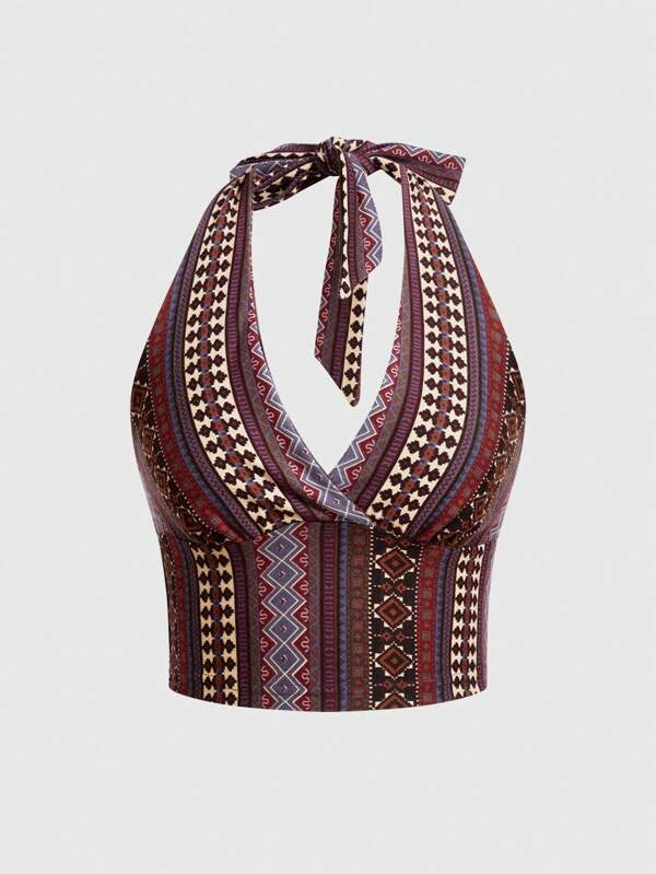 ROMWE Hippie Women's Style Minimalist Halter Neck Tank Top