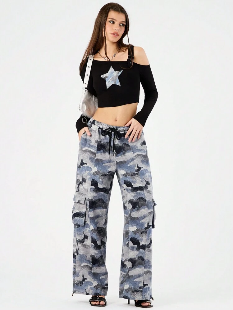 Ladies Camouflage Printed Cargo Pants