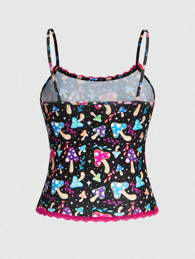 Ladies' Patchwork Lace Mushroom Pattern Camisole Tank Top