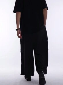 Manfinity EMRG Nam Màu Trơn Thời Trang Quần Ống Rộng Thích Hợp Cho Trang Phục Hàng Ngày Oversize Dài Loe Đen Trơn Đi Chơi - màu đen - Xem 2