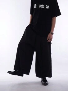 Manfinity EMRG Nam Màu Trơn Thời Trang Quần Ống Rộng Thích Hợp Cho Trang Phục Hàng Ngày Oversize Dài Loe Đen Trơn Đi Chơi - màu đen - Xem 5