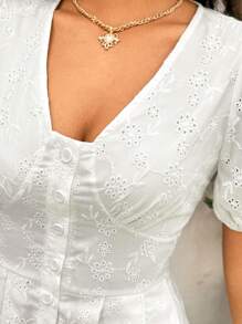 Soleia Vestido Acampanado Con Mangas Abullonadas - Blanco - Ver 4