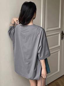 DAZY Women's Vintage Pattern Loose T-Shirt Summer Oversized T-Shirt,Graphic Tees - Grey - View 5
