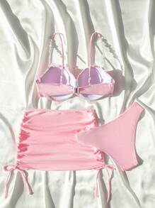 Swim Mod Conjunto de bikini de unicolor para mujer para la playa de verano