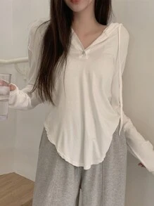 DAZY 女式不对称下摆连帽T恤夏季长袖女上衣