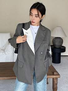 DAZY Women's Loose Fit Colorblock Lapel Blazer,Fall Women Clothes