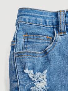 SHEIN Girlism Tween Girl Distressed Denim Skirt