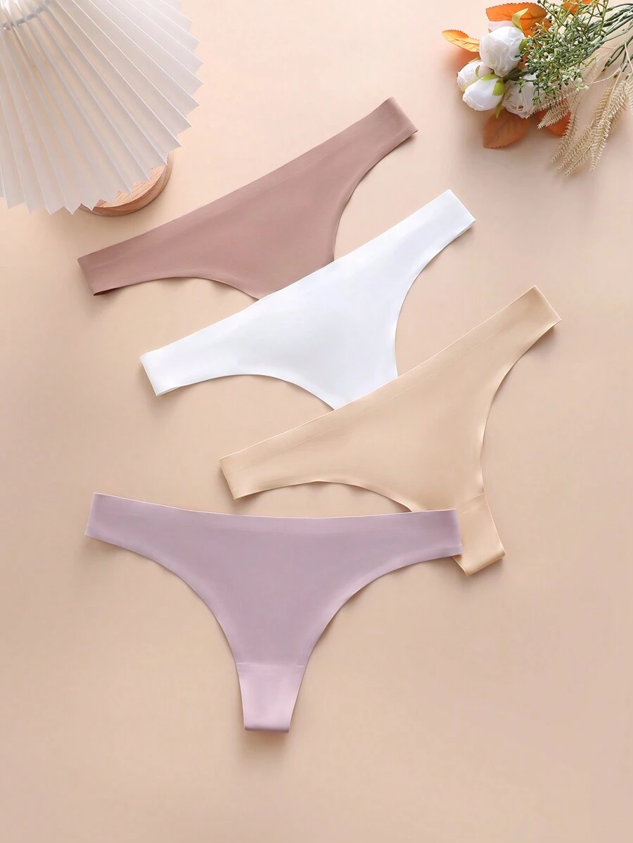 4 条装纯色性感丁字裤 - 彩色 - 查看 1