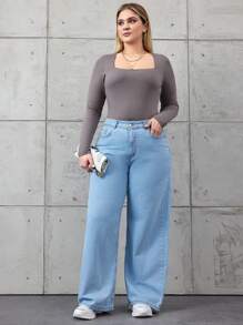 EURMUSE Women'S Plus Size Wide Leg Jeans - Light Wash - View 3