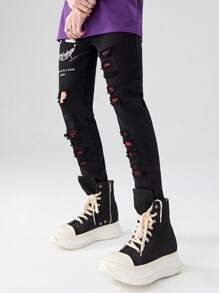 Teen Boys' Black Distressed Jeans - Black - View 5