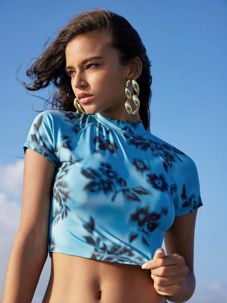 Women's Botanical Print Round Neck Short Sleeve T-Shirt